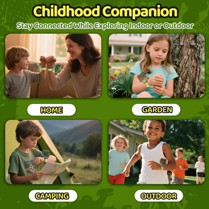 Kids playing hide and seek outside using the 1000 feet long range Vvinca dinosaur communication watch