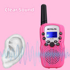 Side angle of lightweight pink communication toys designed with ergonomic grip panels for small hands