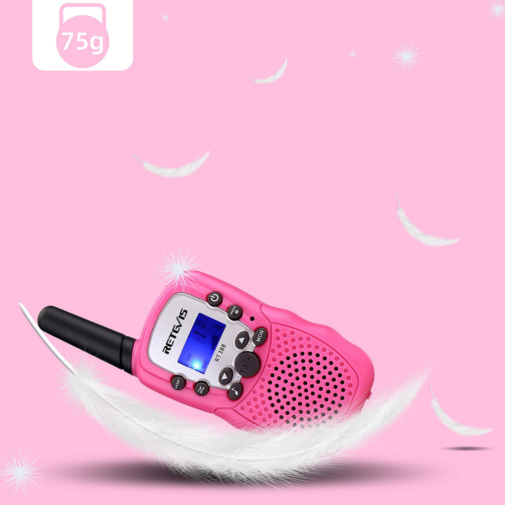 Close up of the user interface on the pink radio showing the talk button and keypad controls