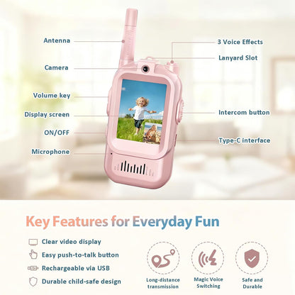 Rechargeable children visual intercom units showing side profile with push to talk buttons