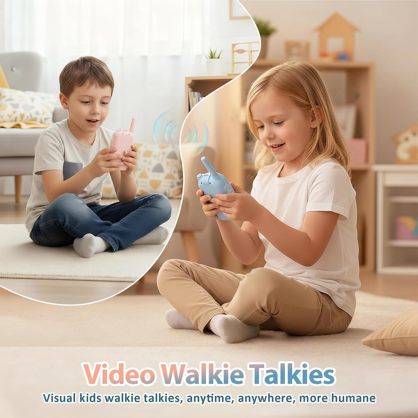 Long range children video calling toys with two inch screen interfaces side by side