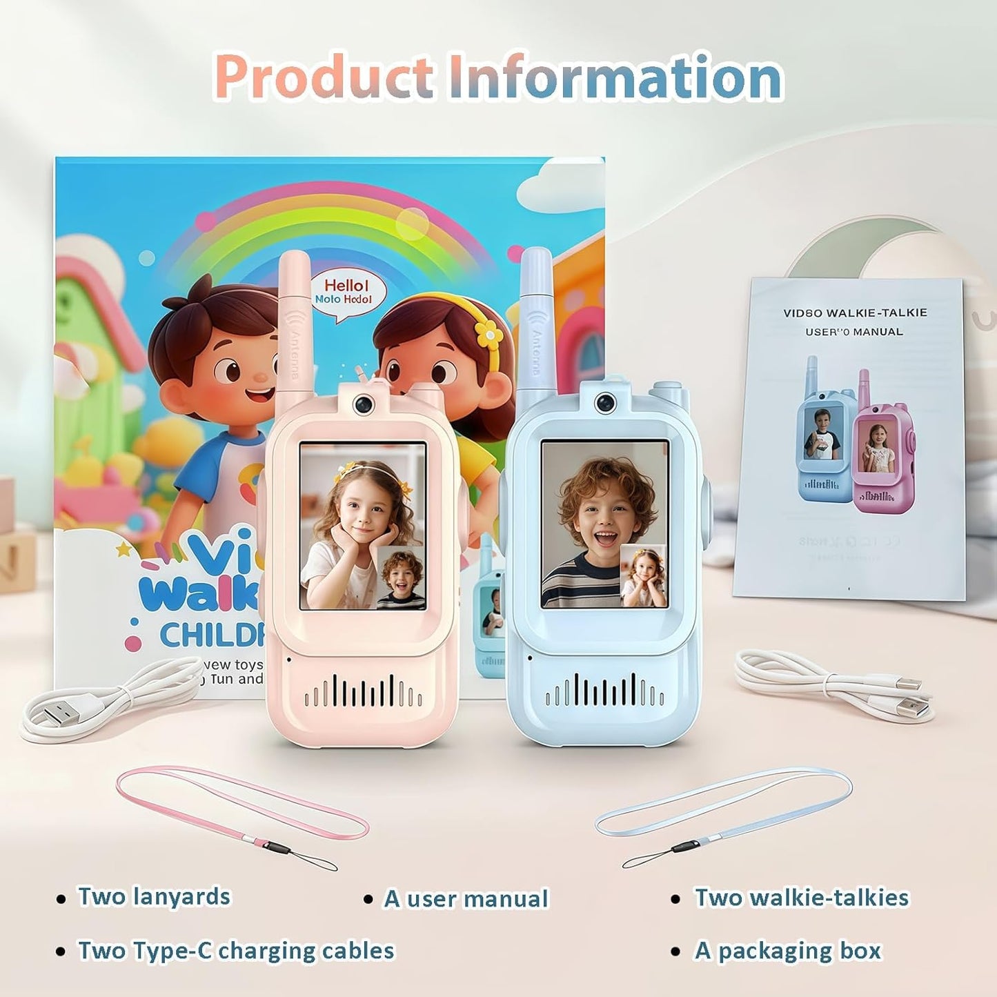 Rechargeable kids handheld electronic communication toys with attached wrist lanyards
