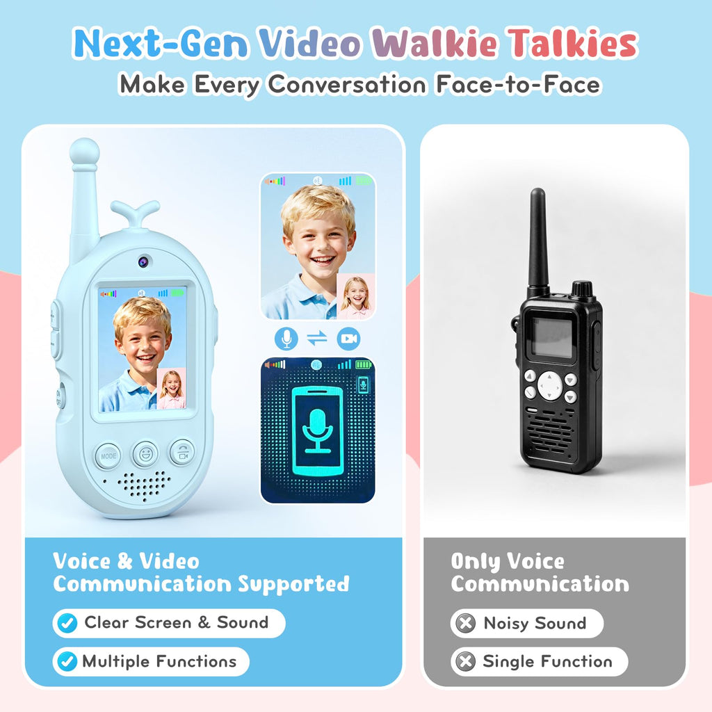 Two pack rechargeable children communication toys featuring built-in HD cameras and digital screens