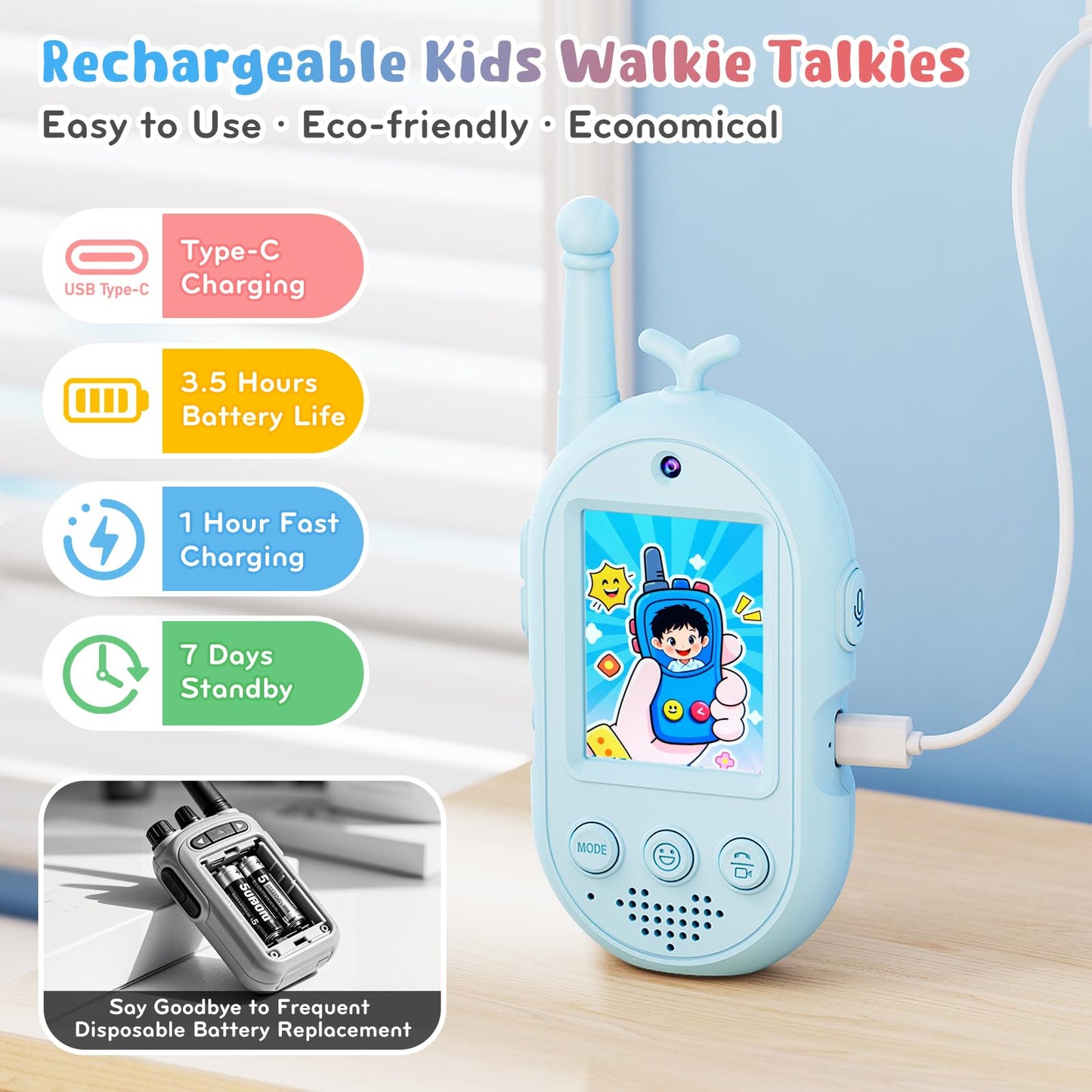 Rechargeable electronic toy set for indoor and outdoor camping activities showing USB-C ports