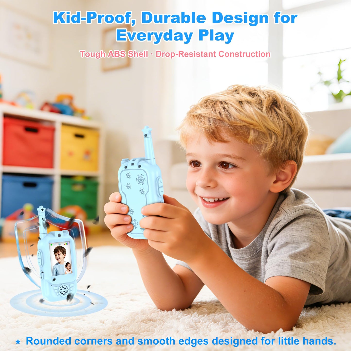EvznFeo portable communication toy for boys and girls showing internal menu settings and voice changing options
