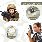 Cxjoigxi camouflage seven in one kids spy gadget illustrating the built in magnifying glass feature open for exploration.