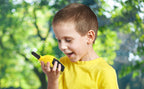 Side angle of the eKids Pikachu walkie talkies displaying the easy push to talk button.