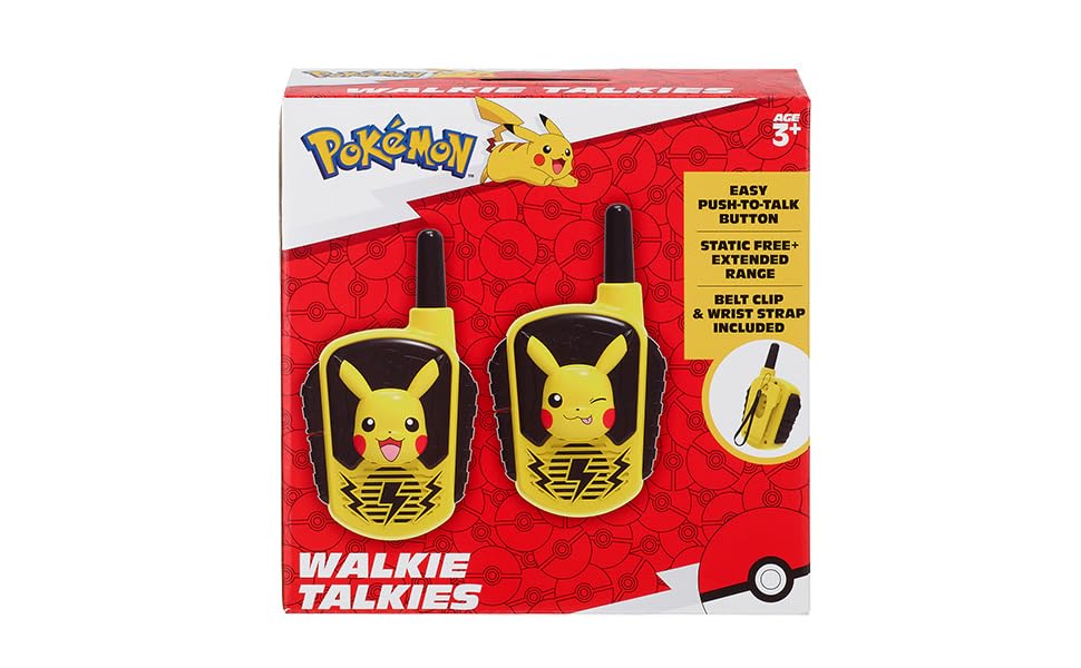 A pair of eKids electronic walkie talkies showcasing the durable antenna and speaker grill.