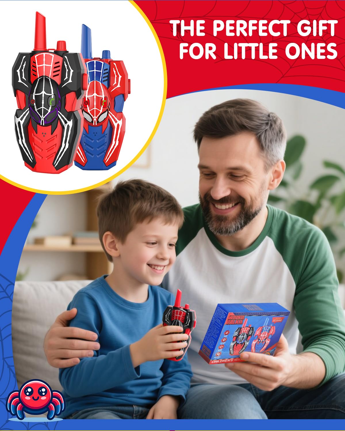 Humzo superhero walkie talkies showing the rear battery compartment requiring three Triple-A batteries
