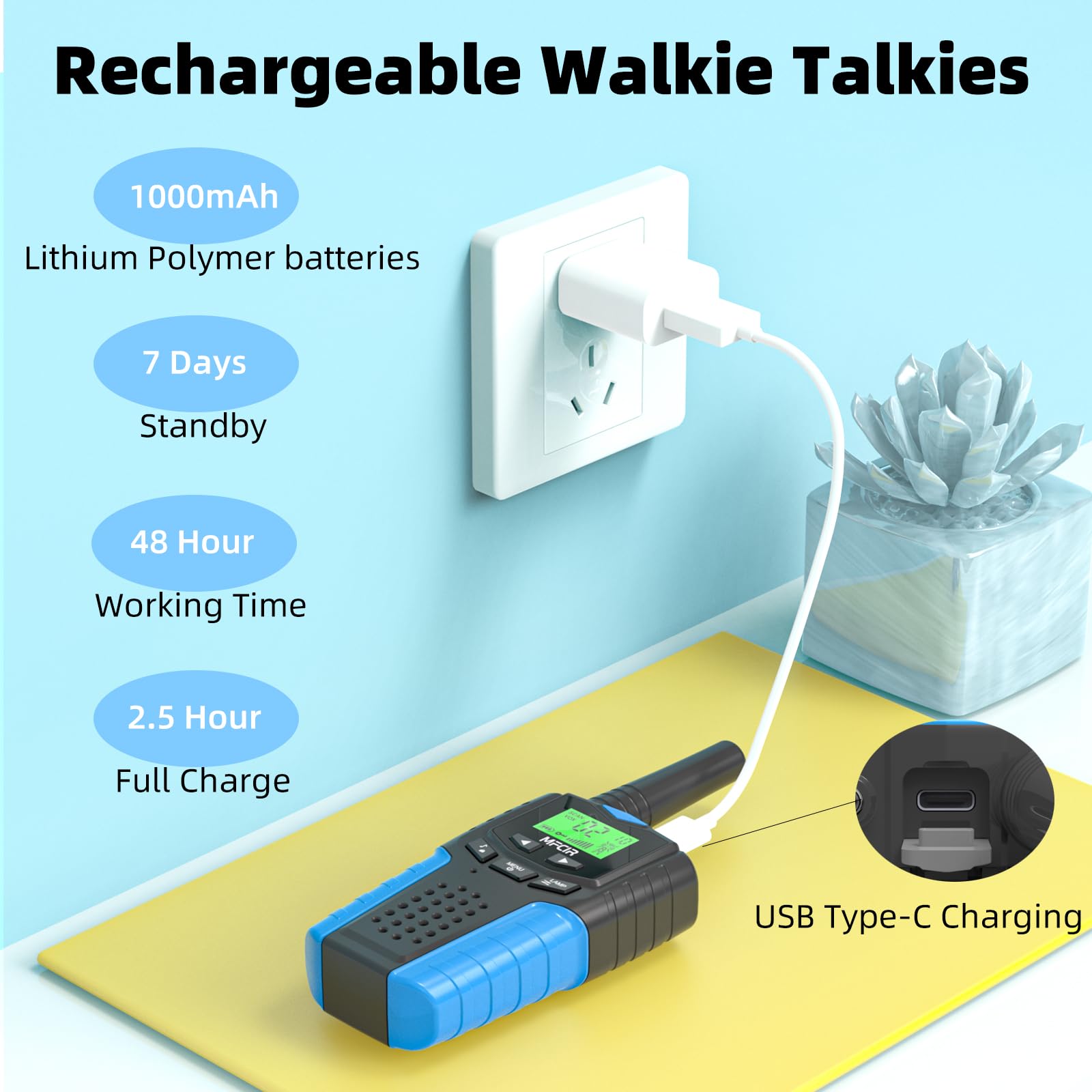 Mfcir 2 way radio toy for children displaying the integrated LED flashlight feature in use