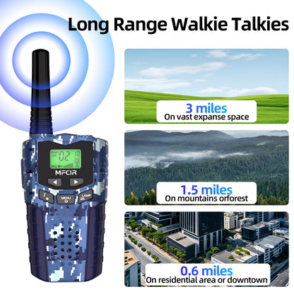 The built in LED flashlight function being used on the camouflage walkie talkie at night.
