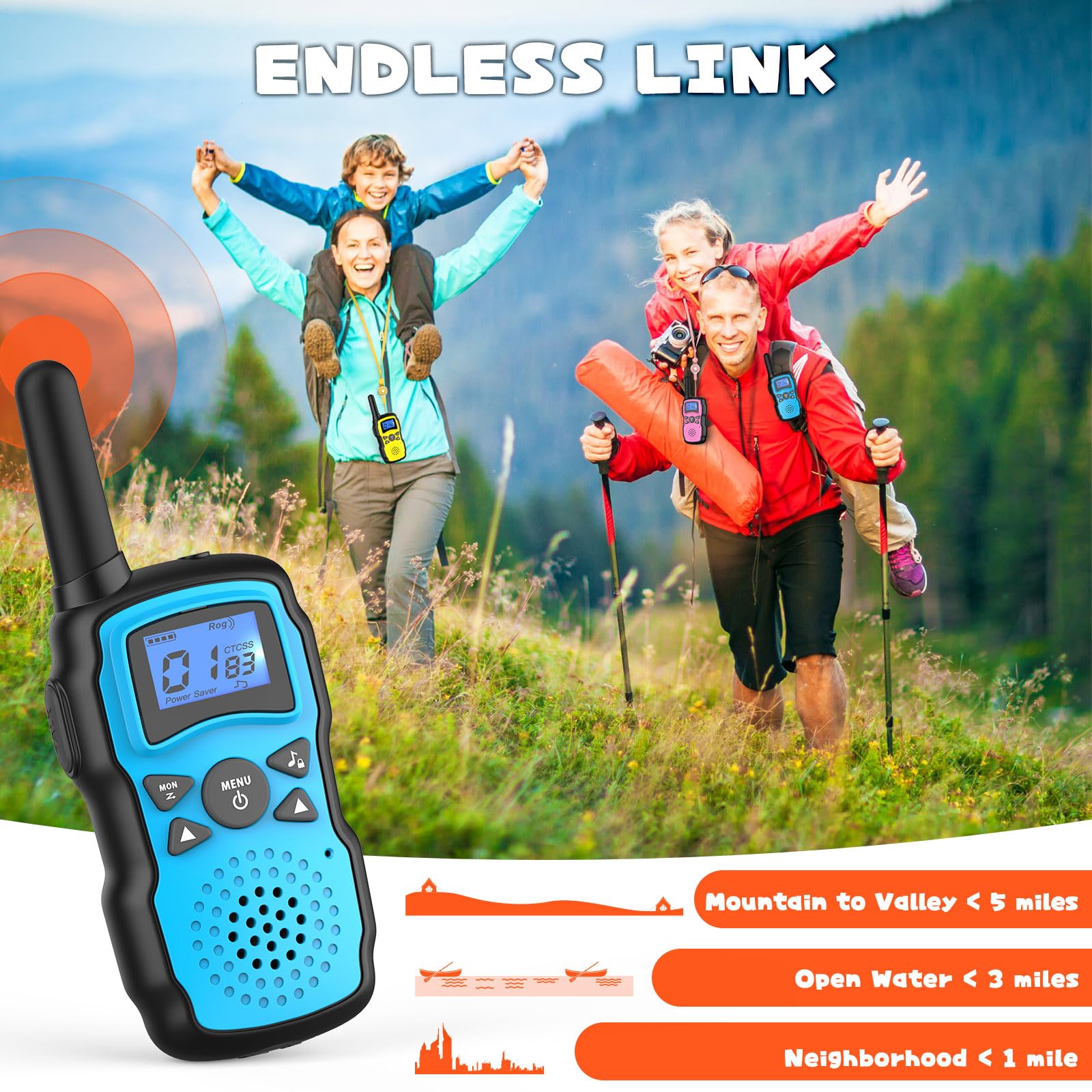Wishouse four pack wireless communicator radios close up display of channel screen