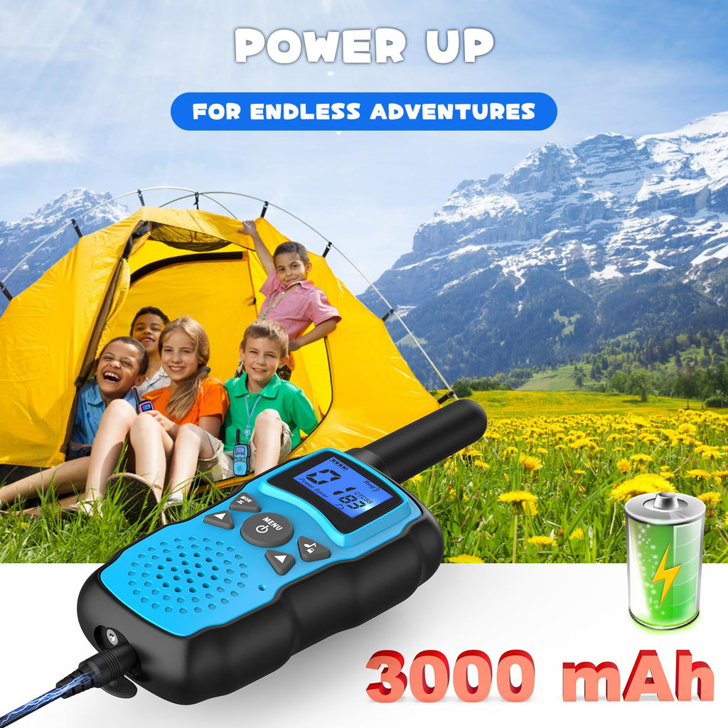 Wishouse two way radios with rechargeable batteries and triple head USB charging cable displayed on flat surface