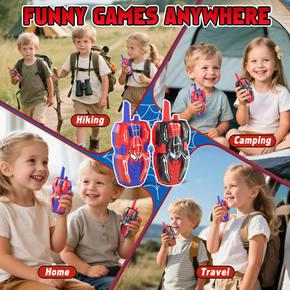 SOGAWEBB kids camping walkie talkies showing the durable shock resistant exterior casing