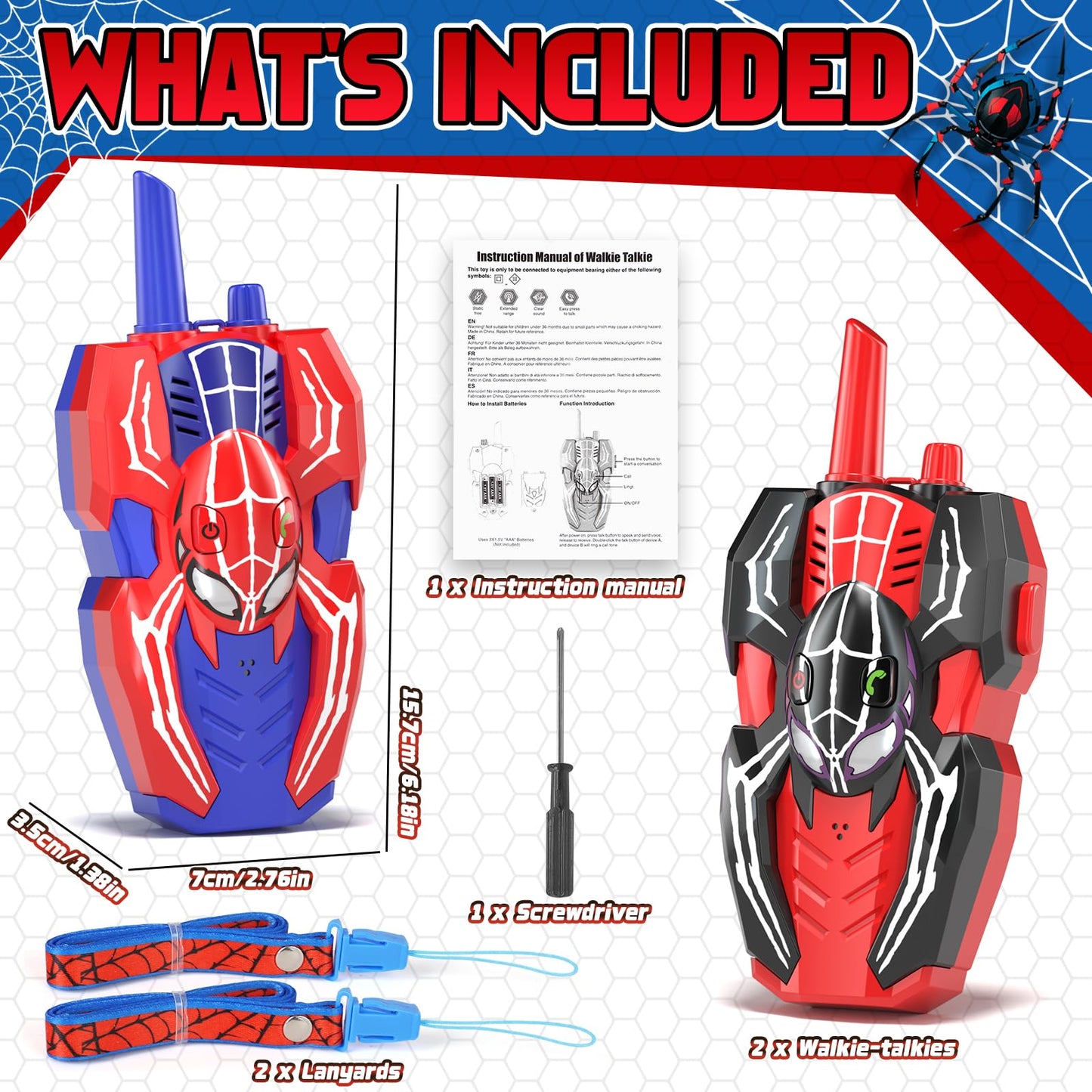 SOGAWEBB spider adventure walkie talkie pair showing the battery compartment layout