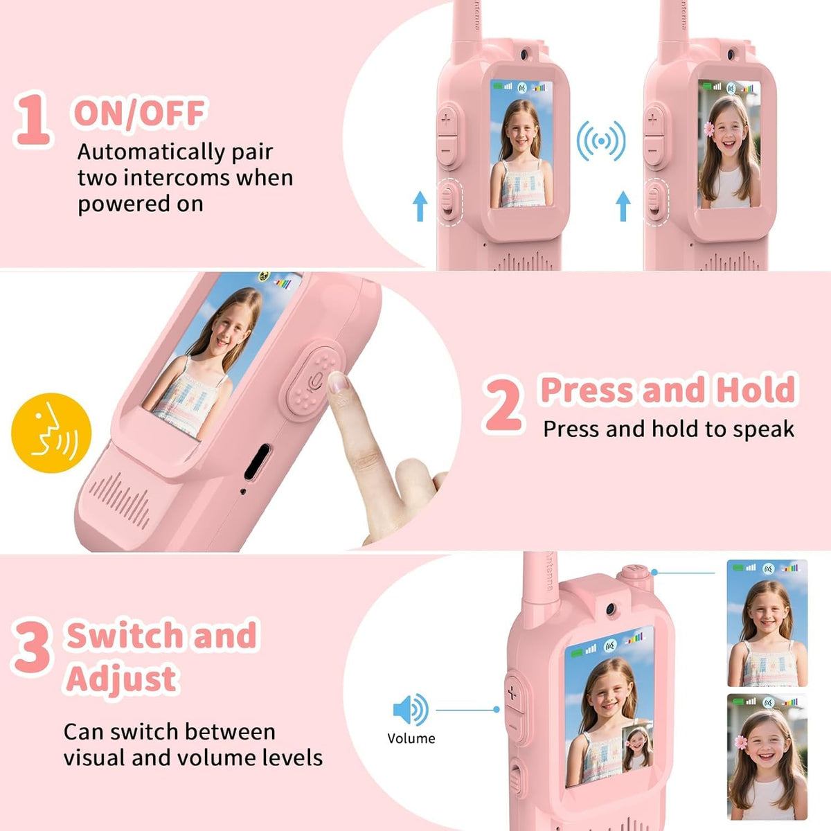 BlueFire kids video communicator illustrating the USB-C charging port and internal rechargeable battery setup.