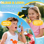 Close up view of the ergonomic anti slip side grip and push to talk button on the blue children two way radio.