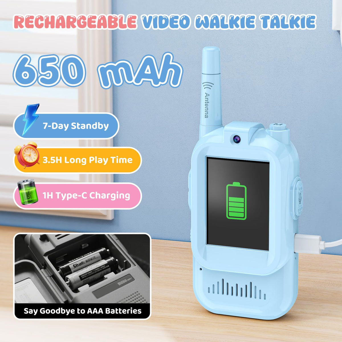 YUSSBCU video intercom toy for boys and girls displaying the user interface on the two-inch color display