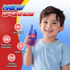 Two pack of blue JovialToyz children two way radios displayed on an outdoor camping background