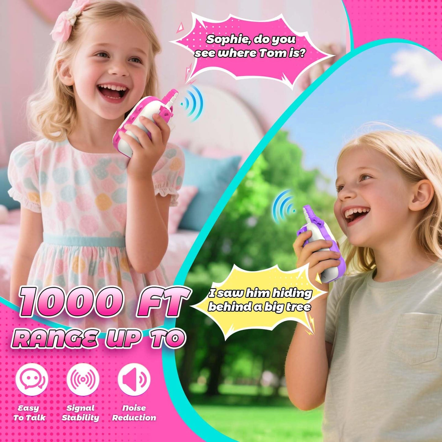 Unicorn themed long range two way radio communication toys for young girls