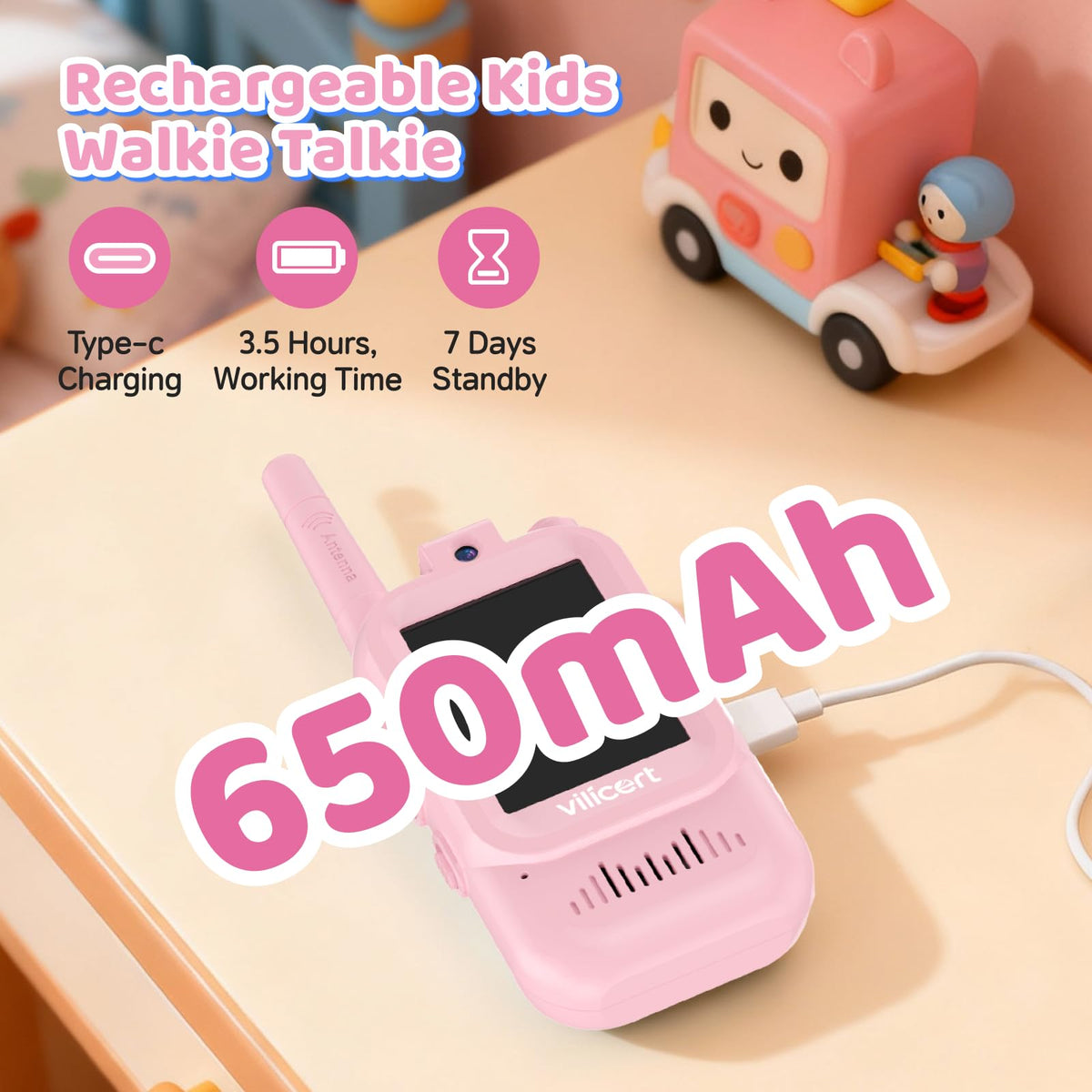 Kids smart interactive walkie talkie device showing the ergonomic button layout for small hands
