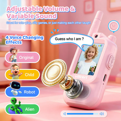 Two pack electronic video calling toys for kids showing the active screen display interface
