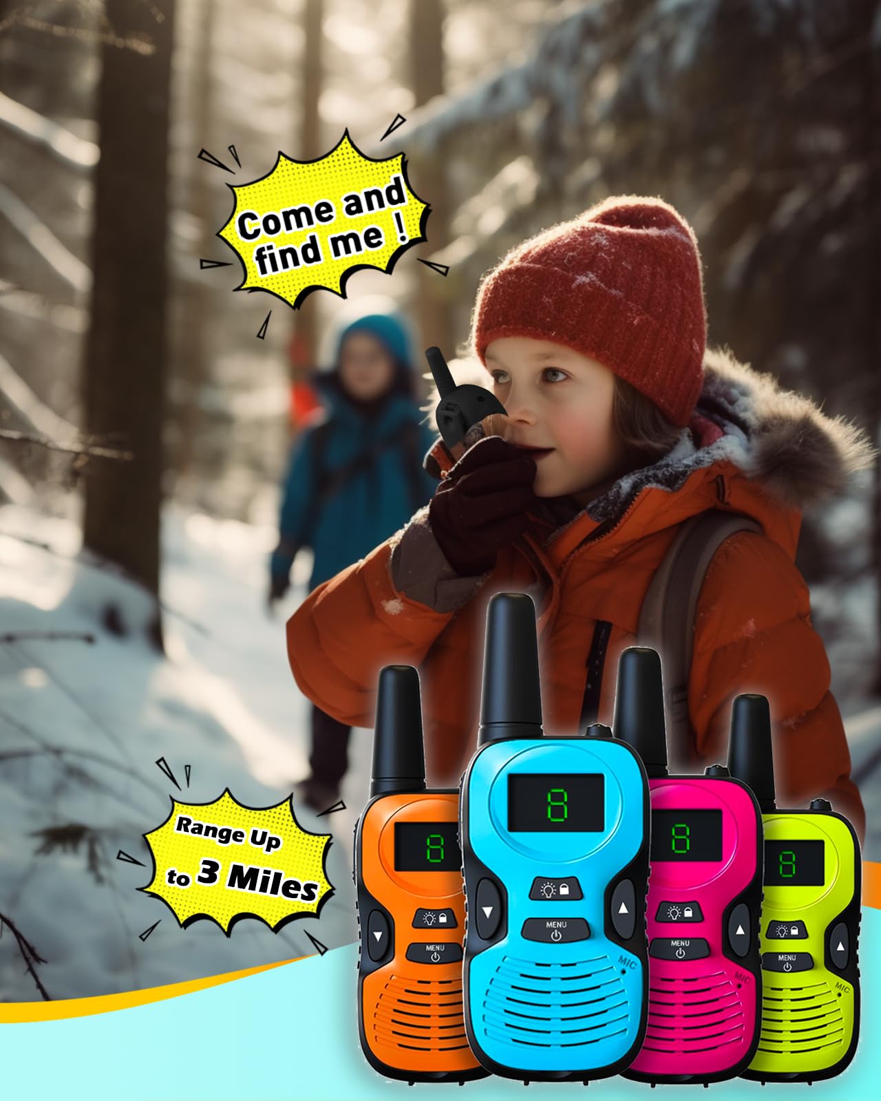 Hetyue long range walkie talkies for siblings group play packaging contents