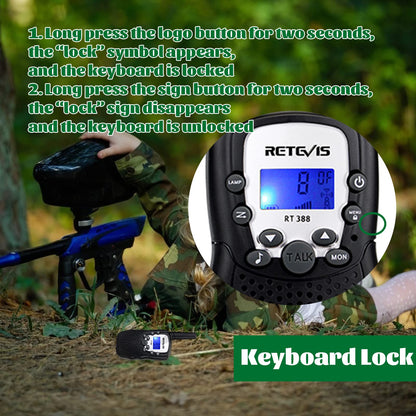 Kids camping walkie talkies pack displaying the simple keypad button layout