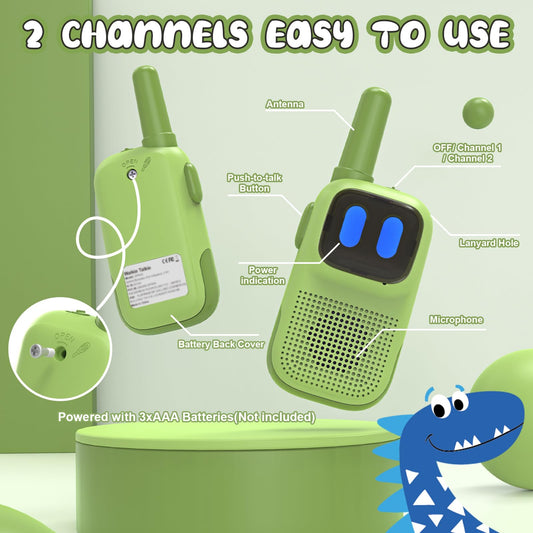 Side view of Holiky kids walkie talkie highlighting the ergonomic grip and the easy push to talk button placement.