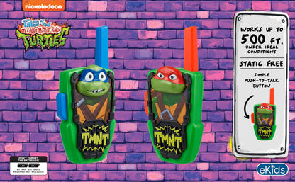 eKids TMNT two way radios for kids showing the push to talk side button layout