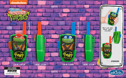Child holding the eKids Ninja Turtles walkie talkie toy during outdoor play