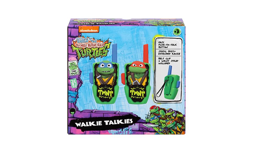 Full two player set of eKids Mutant Mayhem walkie talkies with attached wrist straps