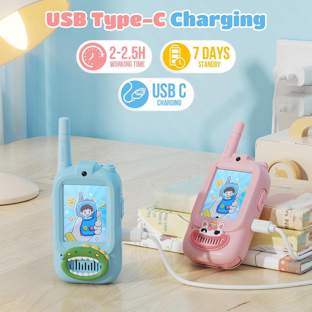 Children playing outdoors with long range video intercom toy radios