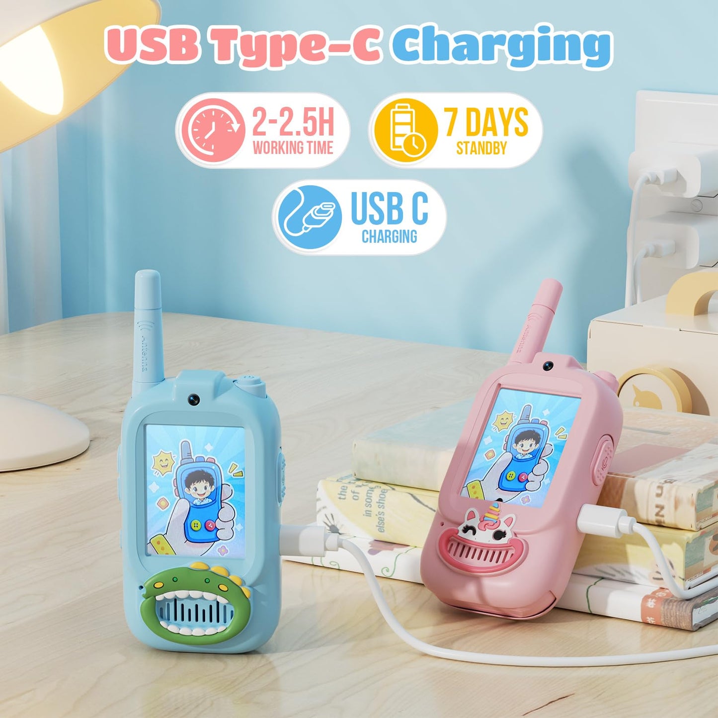 Children playing outdoors with long range video intercom toy radios