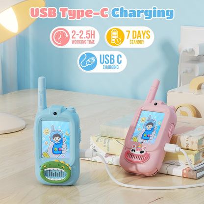 Children playing outdoors with long range video intercom toy radios