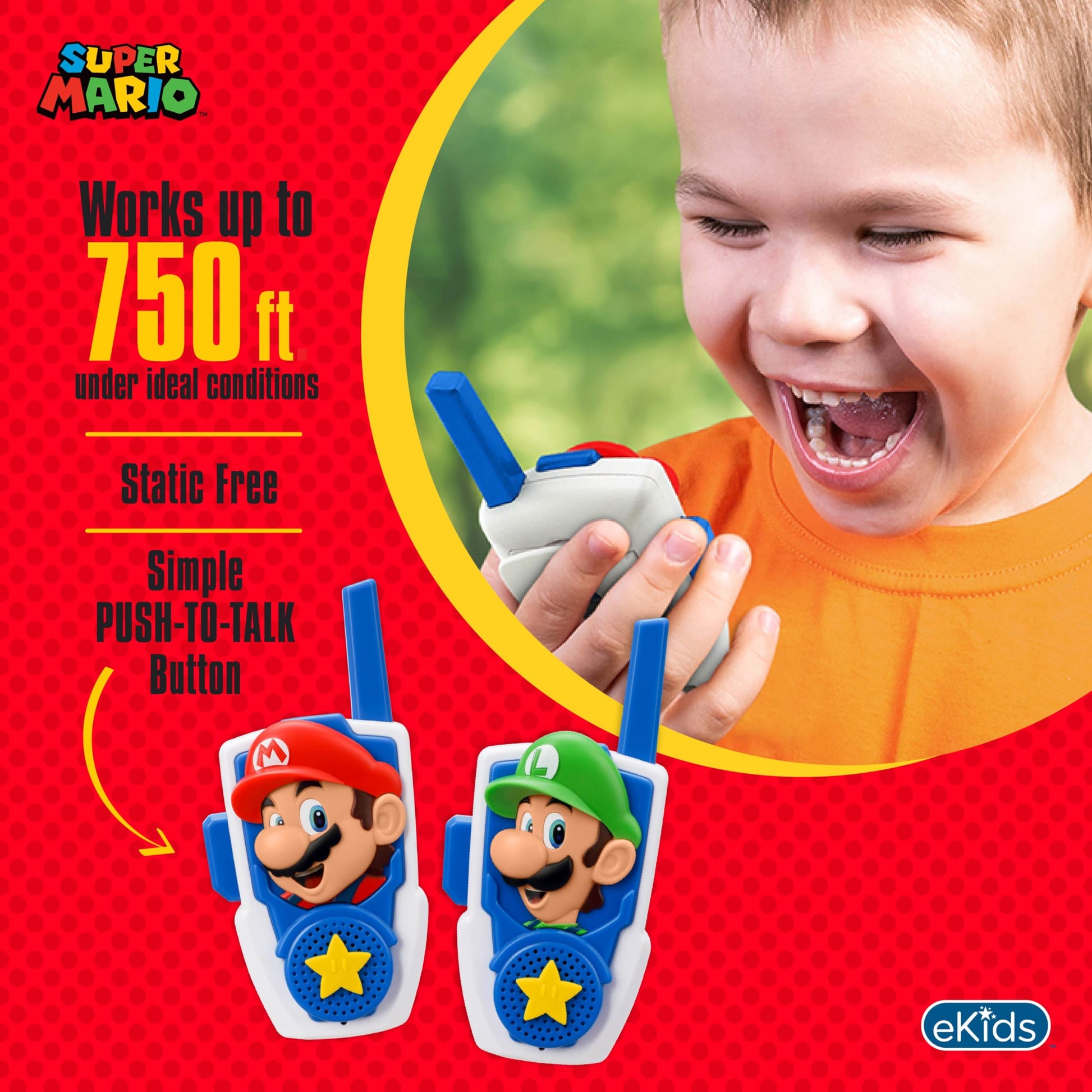 Two way children radios featuring Mario and Luigi with yellow star buttons