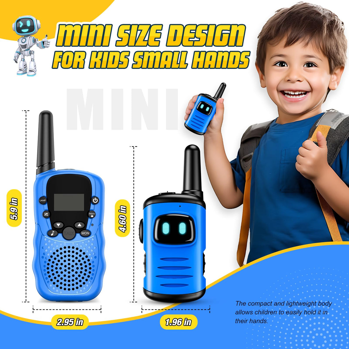 Side view of kid friendly walkie talkie showcasing anti slip textured grip paneling