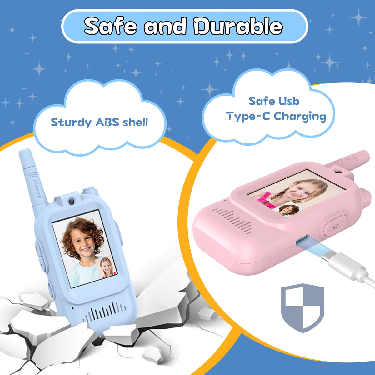 Hangrui long range communication toys shown in a side by side layout detailing the child friendly screen layout.
