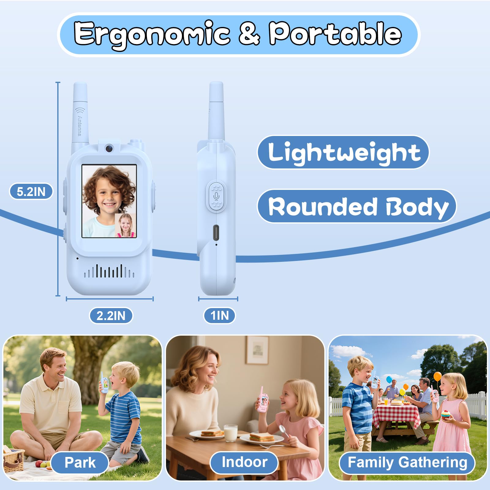 Close up look at the ergonomic hand grip and antenna design of the Hangrui kids electronic adventure toy.