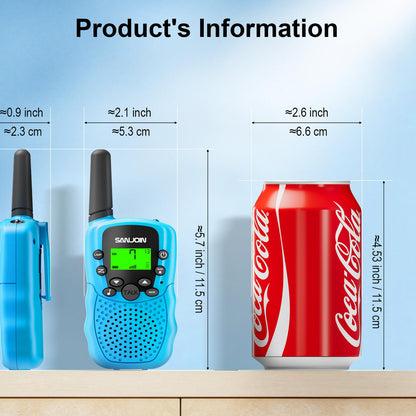 Top view of three colorful kids radios with antenna and clear button layout visible.