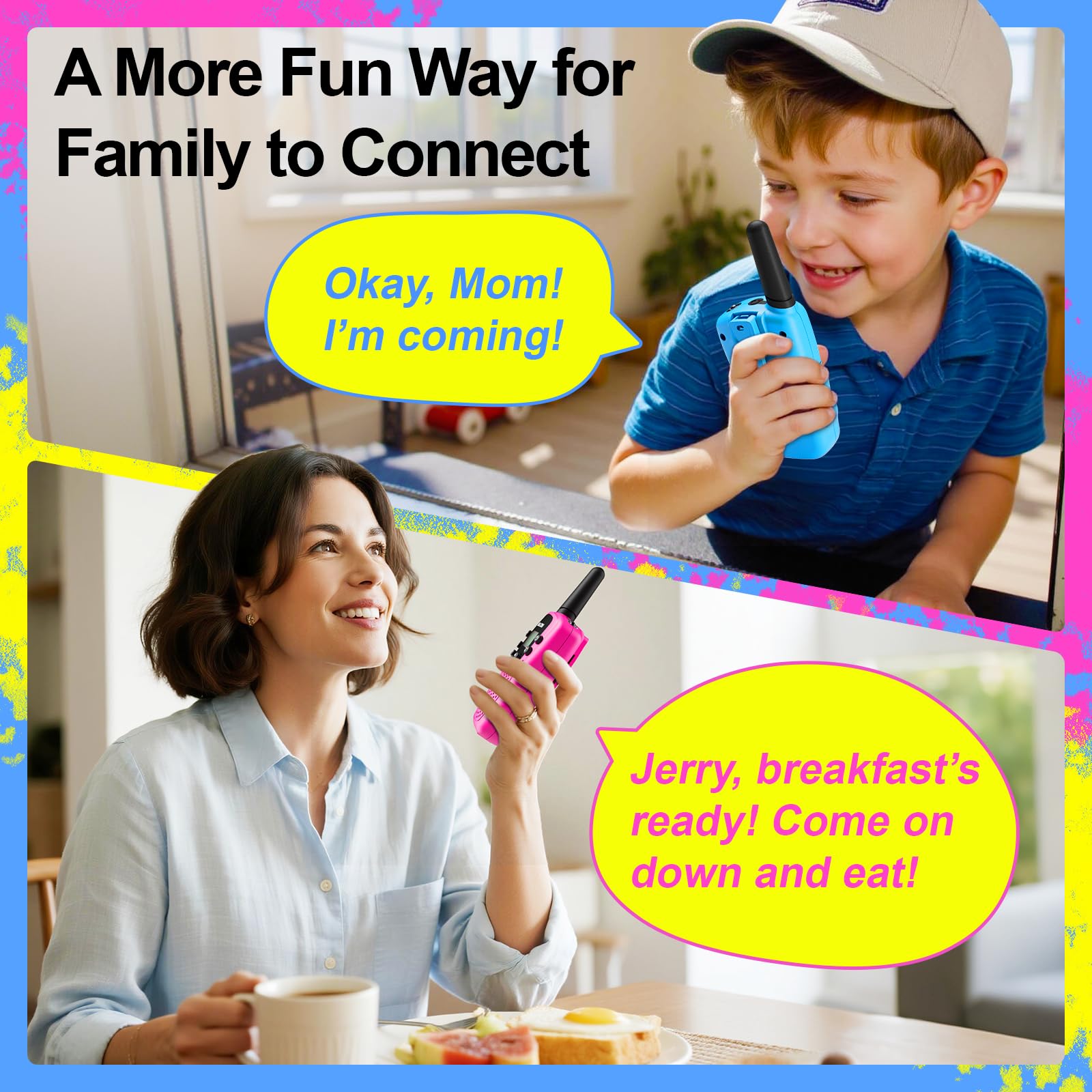 Packaging view of the authentic imported Sanjoin three unit communication toy set.