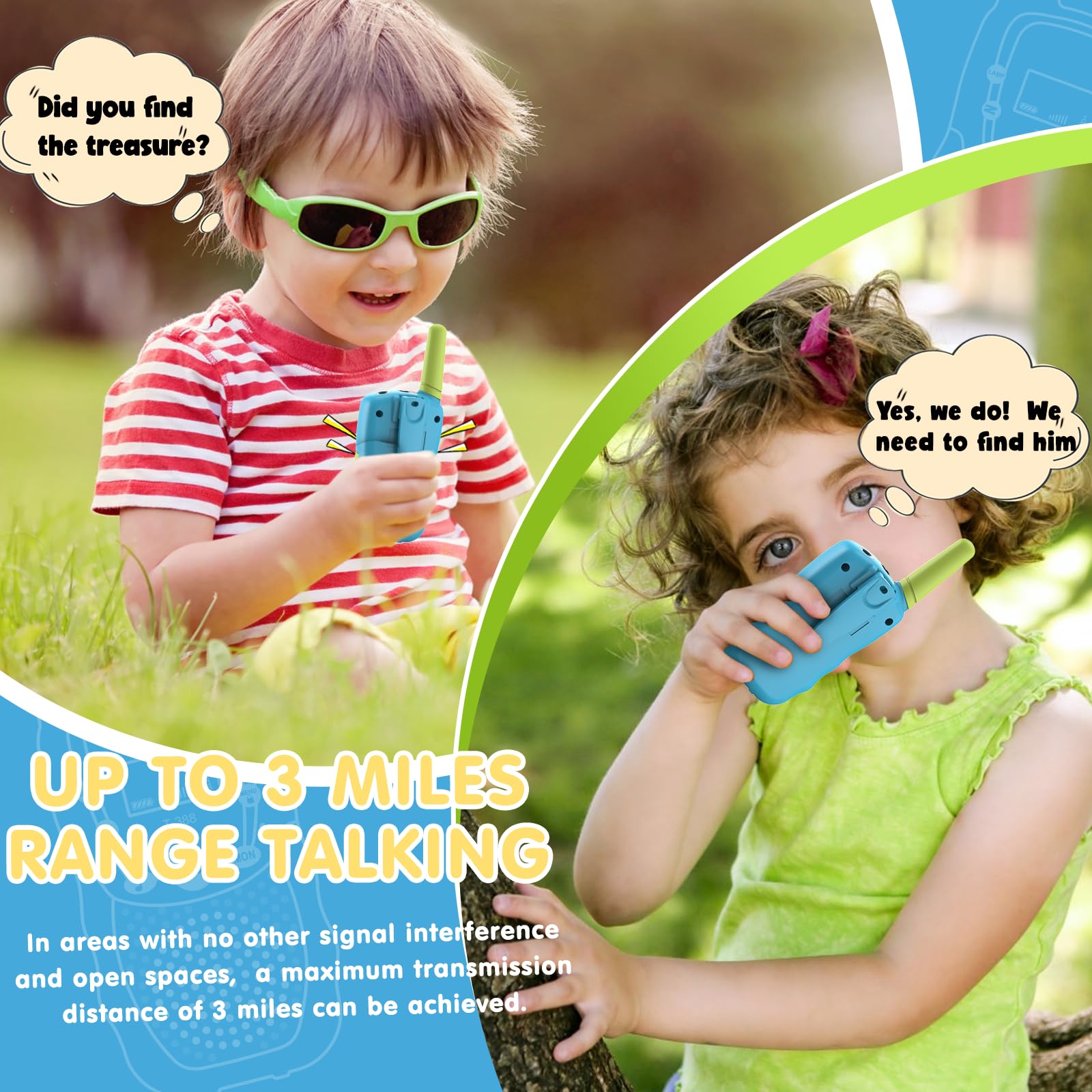 Selieve kids long range walkie talkies packaging box illustration