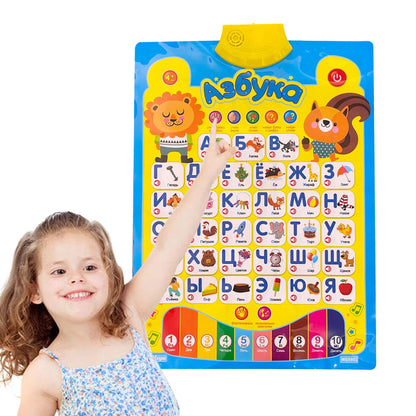 Close up of Russian alphabet buttons on interactive poster