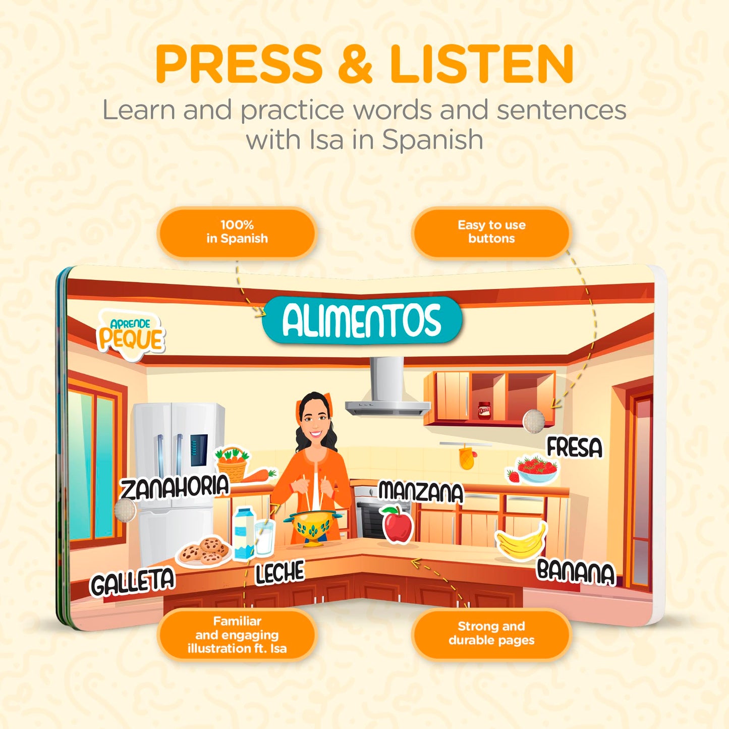 Durable board book design of Aprende Peque learning book
