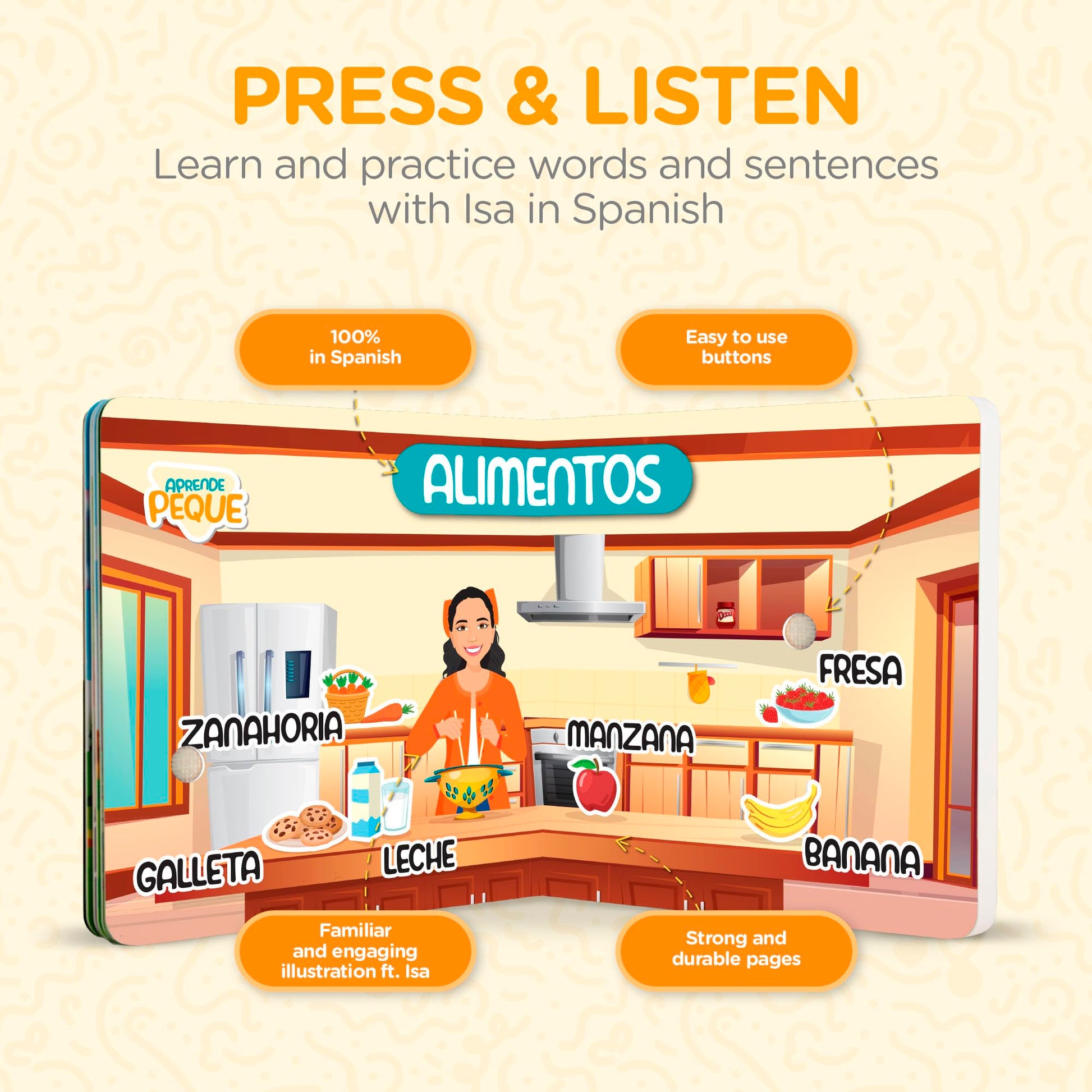 Durable board book design of Aprende Peque learning book