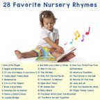 Toddler hands interacting with Learning Bugs 28-button musical nursery rhyme book