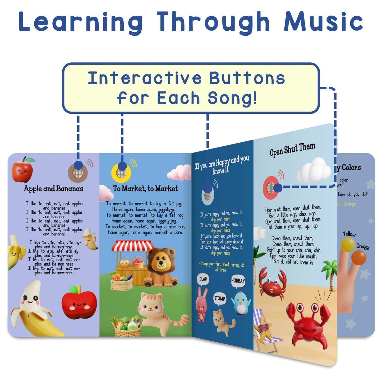 Inside view of Learning Bugs song book showing printed lyrics and illustrations