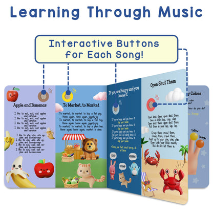 Inside view of Learning Bugs song book showing printed lyrics and illustrations