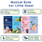 Learning Bugs musical book for toddlers showing the electronic button panel