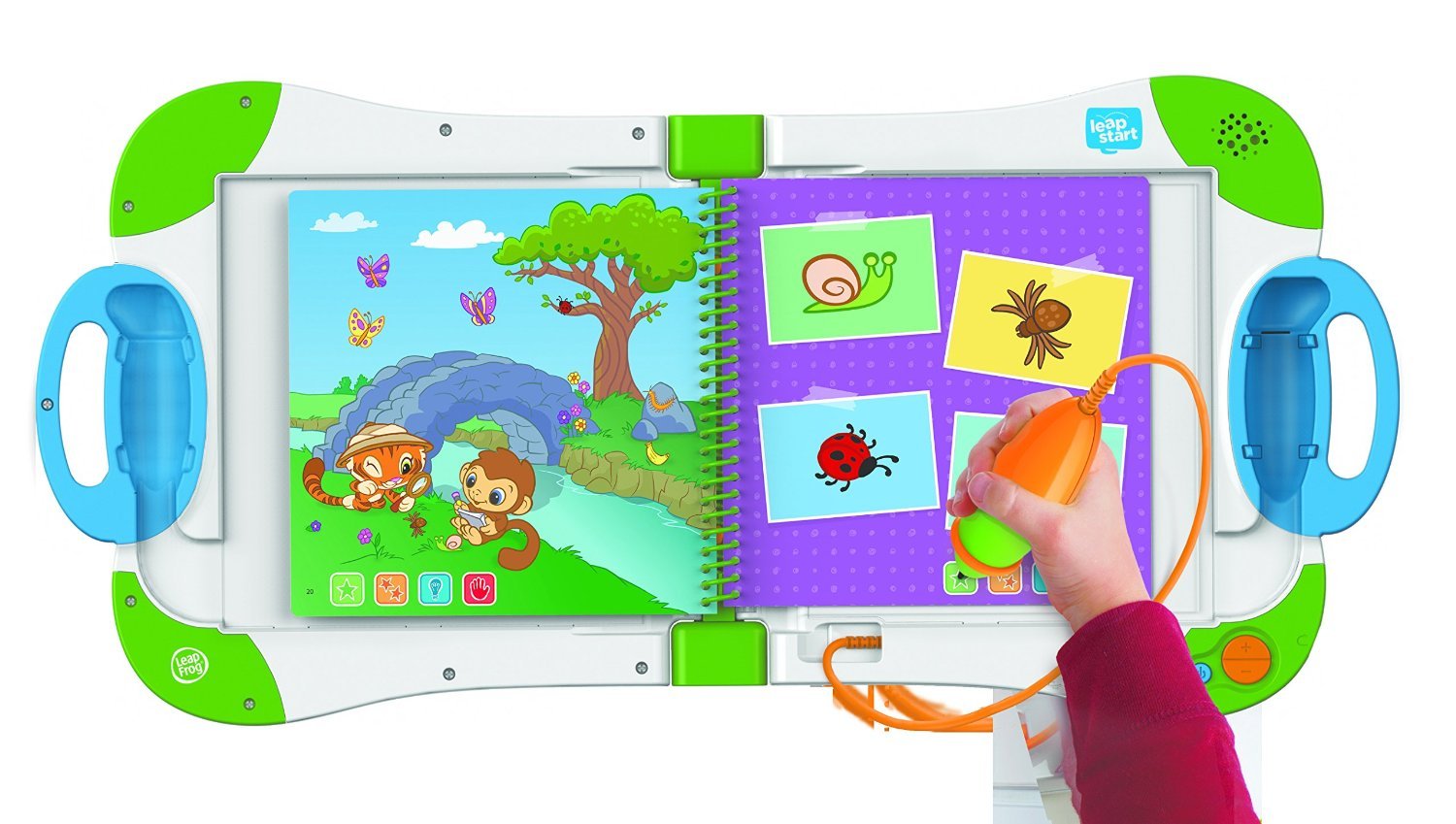 Child using LeapFrog pen on the Daily Routines and Health book